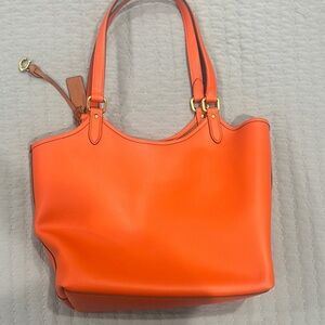 Orange Leather Tote Bag